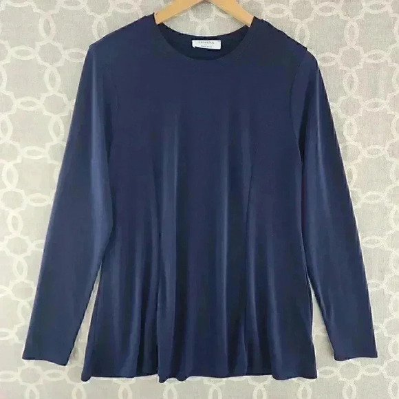 Zenana Outfitters Tops - Zenana Round Neck Long Sleeve Stretch Navy Blue Blouse L